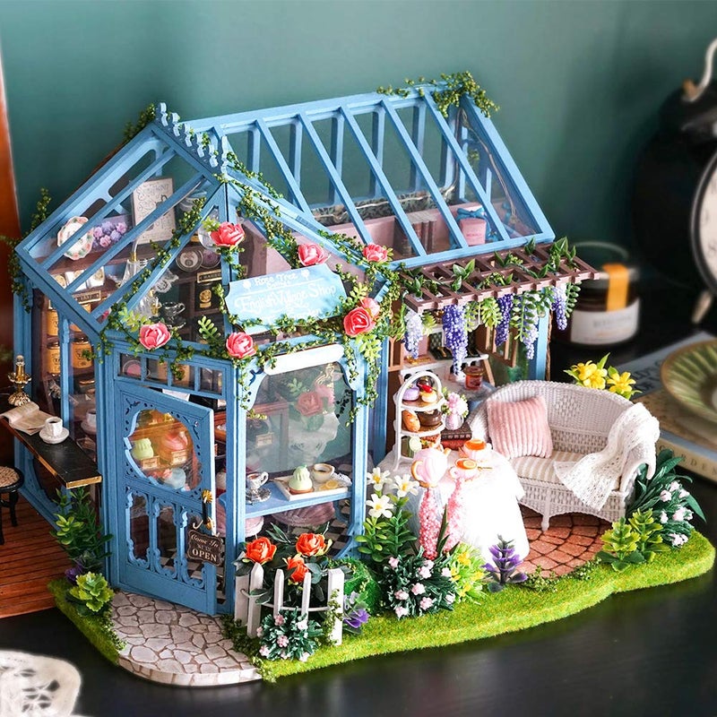 CUTEBEE Dollhouse Miniature House with Furniture, DIY Dollhouse Kit with Dust Proof, Music Movement, 1:24 Scale Creative Room for Gift for Family (Rose Garden Tea House) - Image 2